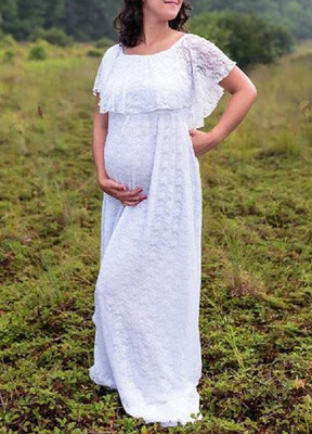 

Maternity Photoshoot Ruffled Lace Maxi Dress