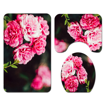 

〖Follure〗Flowers Shower Curtain Floor Mat Four-piece Bathroom Mat Set