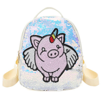 

Sequins Pig Decor Travel Backpacks Women School Bags Leather Small Knapsack