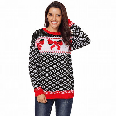 

Round neck long sleeve print headband bottoming sweater casual knit sweater
