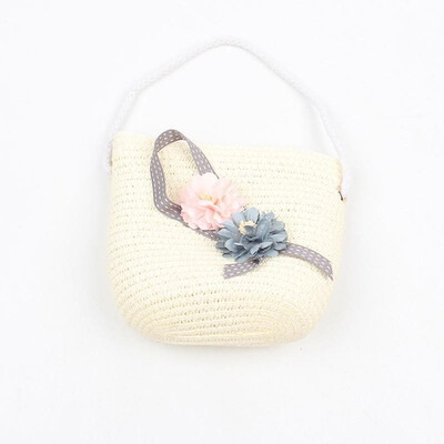 

Girls Knitting Straw Handbag Solid Color Flowers Decoration Kids Summer Casual Holiday Crossbody Bag