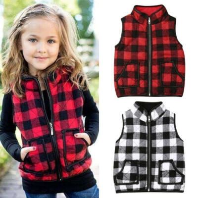 

Autumn Kids Baby Girl Plaid Cotton Jacket Waistcoat Baby Zipper Coat Warm Outwear Clothes