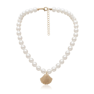

New Alloy Cowrie Shell Necklace for Women Statement Baroque Pearls Choker Necklace Collier Clavicle Chain 2019 Fashion Jewelry