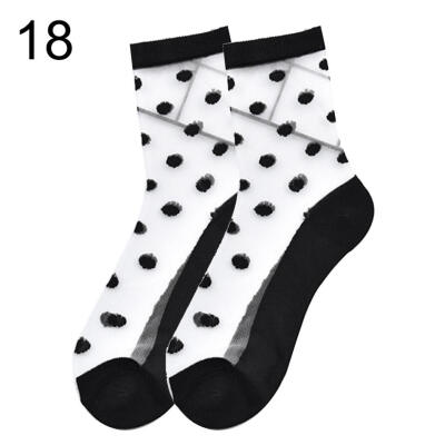 

Striped Heart Dots Bow Women Summer Ultra Thin Transparent Over Ankle Socks