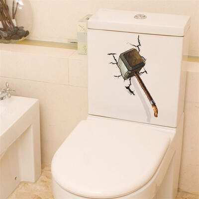

3D Vivid Thor Hammer Broken Wall Stickers for Kids Rooms Toilet Home Decor