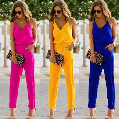 

Womens Casual spaghetti strap Bodycon Romper Jumpsuit Club Bodysuit Long Pants