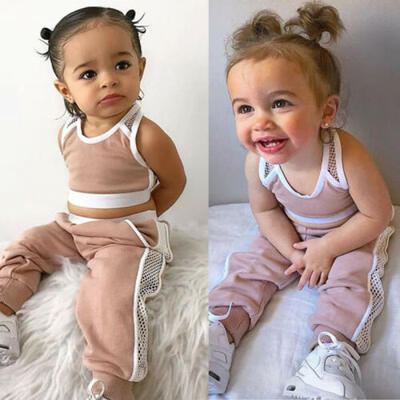

Toddler Girls Summer Tank Crop TopsMesh Pants Sports Outfits Tracksuit 1-6Y