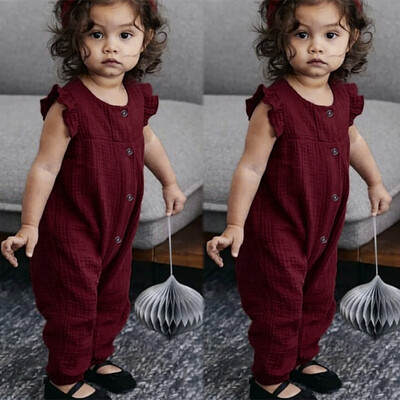 

Summer Toddler Kids Boys&Girls Fly Sleeve Ruffles Solid Romper Jumpsuit Clothes