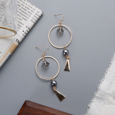 

Europe&the United States original color minimalist geometric circular square pendant long earrings