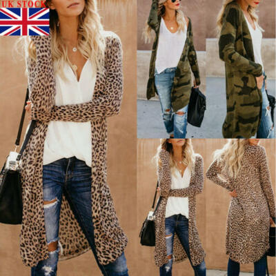 

Women Ladies Leopard Spring Blouse Cardigan Coat Long Jacket Outwear Tops Kimono