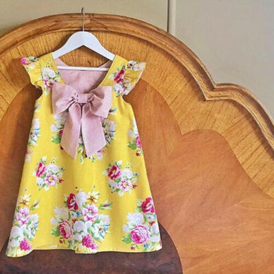 

Floral Yellow Dress Toddler Kids Baby Summer Sleeveles Bowknot Dresses Clothes