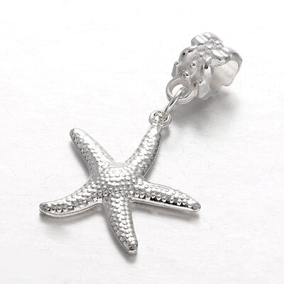 

Alloy European Dangle Beads Large Hole Starfish Beads Silver 35mm Hole 5mm