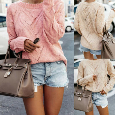 

Womens Long Sleeve Knitted Sweater Jumper Pullover Knitwear Winter Outwear Tops