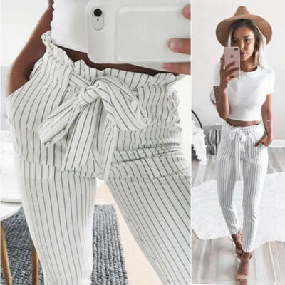 

Women High Waisted Chiffon Harem Pants Elastic Waist Solid Casual Loose Trousers