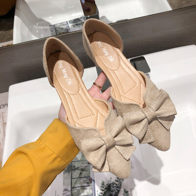 

Summer Korean version of bow-tied sandals chic pointed suede flat sole working shoes