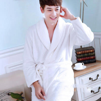 

Mens Luxury Bathrobe Soft Shawl Collar Plush Robe Fluffy Flannel Sleepwear