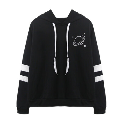 

Planet Printed Striped Patchwork Hoodies Pullovers Women Spring Autumn Long Sleeve Hoodie Sweatshirt Casual Tops Sweatshirts