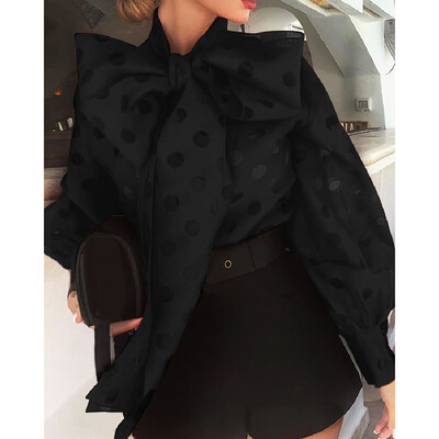 

Women Bowknot Polka Dot Blouse Shirt Tops Lantern Long Sleeve Work Party T-shirt