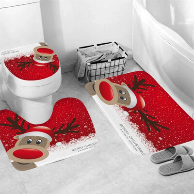 

〖Follure〗3Pcs Christmas shower Curtain Bathroom Anti-slip Carpet Rug Toilet Cover Mat Set