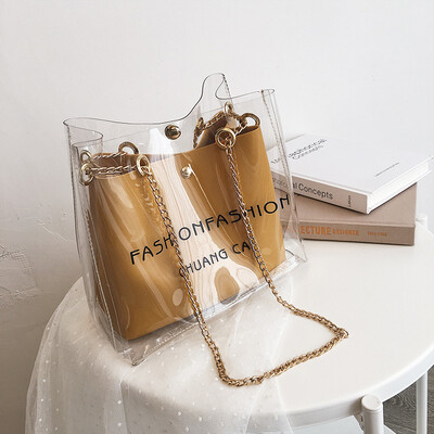 

Advanced foreign gas bag chain jelly transparent bag new 2019 summer mother bucket bag fresh oblique satchel bag