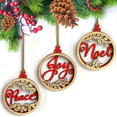 

〖Follure〗3Pcs Wooden English Alphabet Bulb Xmas Wedding Tree Hanging Ornament Decor
