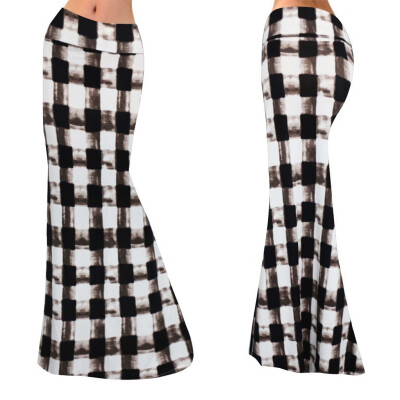 

Roseonmyhand Womens High Waist Checkered Printed Bodycon Comfort Long Mixi Skirt