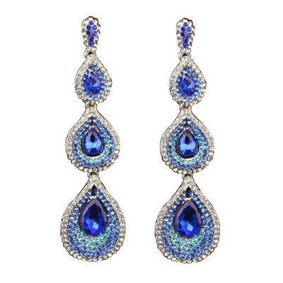 

Women Glitter Rhinestones Water Drop Long Dangle Linear Earrings Party Jewelry