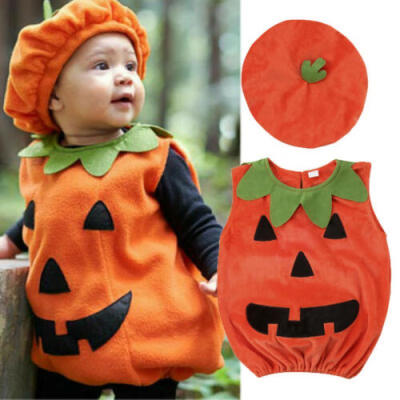 

Toddler Baby Kid Girl Boy Halloween Pumpkin Costume Clothes Hat Fancy Outfit Set