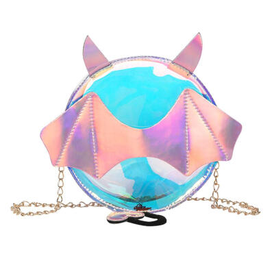 

Women Girl Sequin Shoulder Bags Cartoon Bat Transparent Round Crossbody Bag