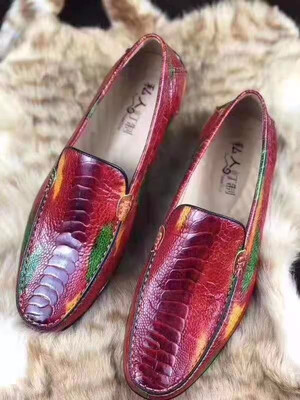 

Red&Black color genuine skin ostrich leg foot leather men sneaker leisure fashion style men shoe