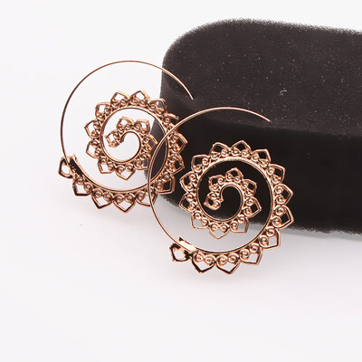 

E0447 Ethnic Jewelry Swirl Hoop Earring For Women Brincos Gold Color Geometric Earrings Steampunk Style Statement Party Jewelry