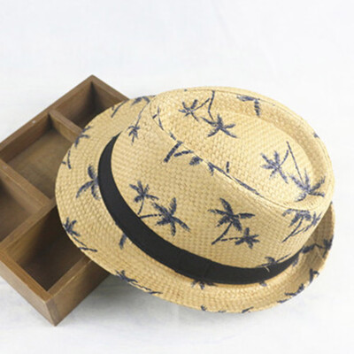 

Childrens Straw Hat Summer Sunscreen Boy Beach Hat British Travel Jazz Cap