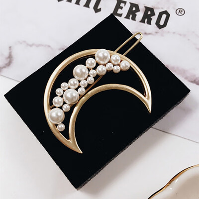 

Elegant Hair Clips for Women Star Moon Hairpin Gold Color Round Circle Barrettes Hairgrips Simulated Pearl Clip Hair Accessories