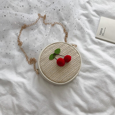 

2019 new summer wild Messenger bag female cute cherry woven bag fashion temperament shoulder chain small round bag