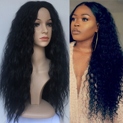 

〖Follure〗Fashion Synthetic Wig Side Part Medium Curly Black Hair Full Wig For Women
