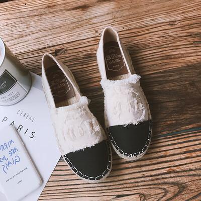 

Little Fragrant Fishermans Shoes Spring Female Shoes Straw-woven Flat-soled Lefu Shoes Lazy Peoples Leisure Canvas Shoes