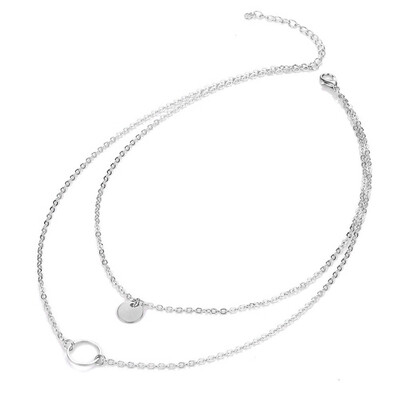 

Fashion Womens Simple Round Ring Pendant Double Layer Necklace Jewelry Gift