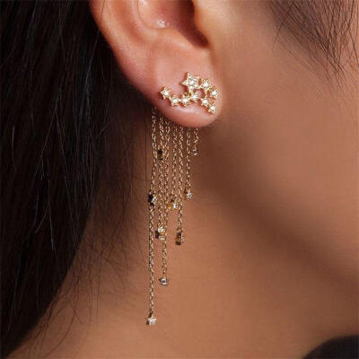 

Newly Women Gold Silver Luxury Earrings Plated Crystal Flower Drop Long Dangle Chain Ear Rings