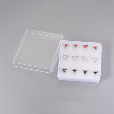 

Plastic Stud Earrings with Ear Nuts Enamel&Rhinestone Triangle Mixed Color 8x9x2mm Pin 1mm 6pairsbox