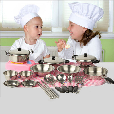 

Gobestart 20Pcs Stainless Steel Pots Pans Cookware Miniature Toy Pretend Play Gift For Kid