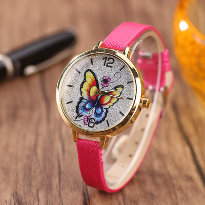 

Silver Pink Flower Butterfly Face Lady Casual Watch Fine Watch Personality Digital Quartz Watch