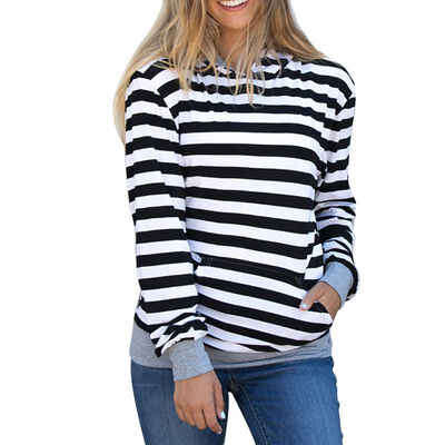 

Hoodies Sweatshirt Autumn Women Striped Long Sleeve Hooded Pockets Jackets Casual Plus Size Tracksuit Womens Clothes