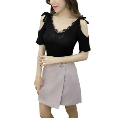 

Summer Beach T Shirt Women 2017 Fashion Casual Stretch V Neck Short Sleeve Tops Tee Cotton Off Shoulder T-Shirts