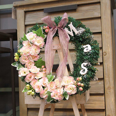 

〖Follure〗Simulation Flower Wreath Door Wall Bowknot Ornament Garland Decoration