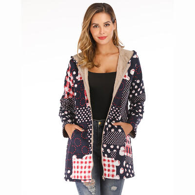 

Toponeto Womens Winter Warm Outwear Print Hooded With Pockets Vintage Coats Cardigan