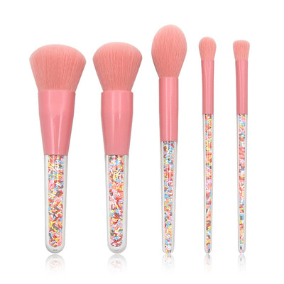 

〖Follure〗 5 Pcs Colored Plastic Granule Transparent Handle Cosmetic Brush Set