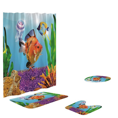 

Toponeto 4PCS Non Slip Toilet Polyester Cover Mat Set Bathroom Shower Curtain