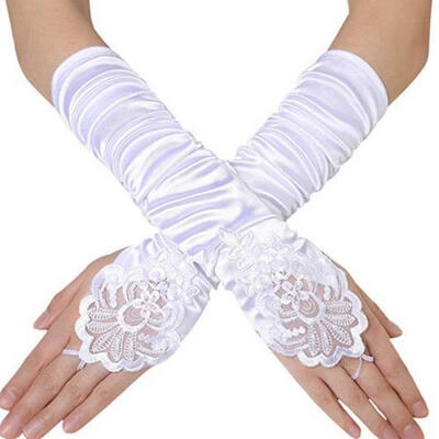 

Sell Well Women Lace Beaded Fingerless Bridal Wedding Party Evening Long Wrist Gloves