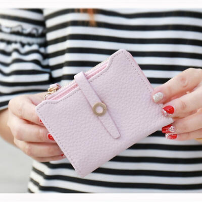

Portable Lichee Pattern PU Leather Short Wallet For Women Hasp Wallet Purse With Card Holder For Girls