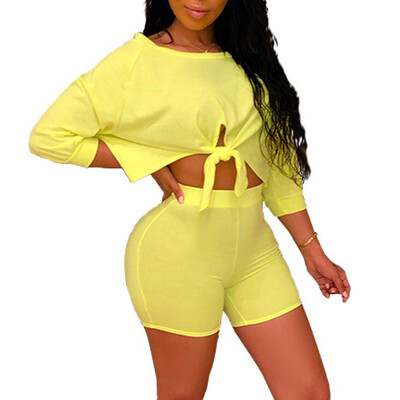 

Women Sexy Crop Top&Bodycon Short Pants Sportswear Clubwear 2 Piece Set